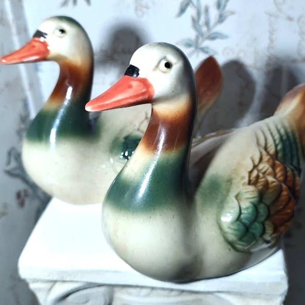 Pair of Mallard Vintage Ceramic Ducks - Made in Brazil - Beautiful Colors